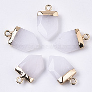 Natural White Jade Pointed Pendants, with Light Gold Plated Top and Brass Loop, Arrow, Faceted, 19x10.5x4.5mm, Hole: 1.8mm(G-N326-34M)