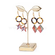 Iron Earring Displays, Jewelry Display Rack, Jewelry Tree Stand, Leaf, Golden, 8.3x14cm(EDIS-L006-02G)