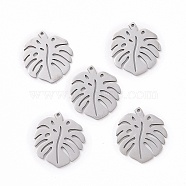 201 Stainless Steel Pendants, Tropical Leaf Charms, Monstera Leaf, Hollow, Stainless Steel Color, 24x21x1mm, Hole: 1mm(STAS-N090-JN823-1)