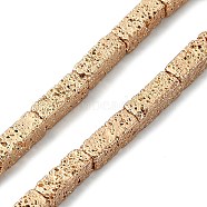 Electroplated Natural Lava Rock Beads Strands, Cuboid, Light Gold Plated, 8.5~9x3x3mm, Hole: 1mm, about 46pcs/strand, 15.75''(40cm)(G-I360-K04-02)