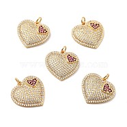 Brass Micro Pave Cubic Zirconia Pendants, with Jump Ring, Real 18K Gold Plated, Long-Lasting Plated, Lead Free & Cadmium Free & Nickel Free, Heart, Clear, 21x21x2mm, Jump Ring: 5x1mm, 3mm Inner Diameter(KK-E015-22G)