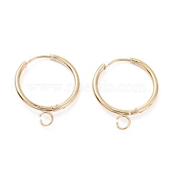 201 Stainless Steel Huggie Hoop Earring Findings, with Horizontal Loop and 316 Surgical Stainless Steel Pin, Real 24K Gold Plated, 21.5x17x1.5mm, Hole: 2.5mm, Pin: 1mm(STAS-P283-01O-G)