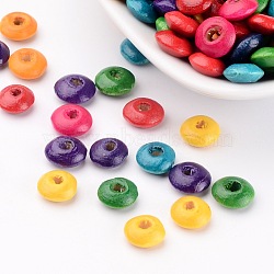 Natural Wood Beads, Flat Round, Lead Free, Dyed, Mixed Color, about 8mm in diameter, 4mm thick, hole: 2.5mm, about 13680pcs/1000g(TB139Y)