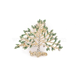 Tree of Life Zinc Alloy Rhinestone Brooch, Coat Suit Accessories, Golden, 50x40mm(PW-WG34219-01)