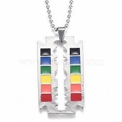 Rainbow Alloy Blade Pendant Necklaces, with 304 Stainless Steel Ball Chains and Epoxy, Colorful, Stainless Steel Color, 23.62 inch(60cm)(NJEW-O121-02P)