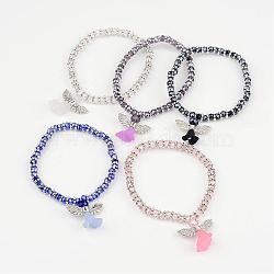 Glass Beaded Charm Bracelets, with Alloy Findings, Lovely Wedding Dress Angel Dangle, Mixed Color, 56mm(BJEW-JB02309)