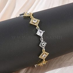 Brass Micro Pave Clear Cubic Zirconia Link Chain Bracelets for Women, Rhombus, Long-Lasting Plated, Rack Plating, Cadmium Free & Lead Free, Platinum & Golden, 7.48 inch(19cm), Link: 9~12x13~17x3~4mm(BJEW-C156-06C-PG)