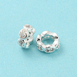 Brass Micro Pave Cubic Zirconia Beads, Long-Lasting Plated, Lead Free & Cadmium Free, Flower, Silver, 6.5x3mm, Hole: 3.8mm(KK-H452-16S)
