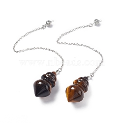 Natural Tiger Eye Pointed Dowsing Pendulums, with Rack Plating Brass Findings, Cadmium Free & Lead Free, Gourd, 233x2.5mm, Hole: 1.2~1.8mm(AJEW-B020-04P-02)