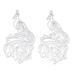 Tarnish Resistant 201 Stainless Steel Filigree Big Pendants, Etched Metal Embellishments, Phoenix, Stainless Steel Color, 56x29x0.2mm, Hole: 1.8mm(STAS-S118-015P)