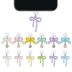 12Pcs PVC Mobile Dustproof Plugs, with Alloy Pendants, Platinum, Mixed Color, 36~37mm(HJEW-DR00283)