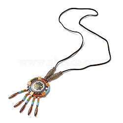 Retro Style Glass & Acrylic & CCB Beads Pendant Necklaces, PU Imitation Leather Necklaces, Colorful, 19.69 inch(50cm)(NJEW-Q349-01A)