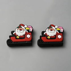 Sleigh with Santa Claus Christmas Silicone Beads, Red, 24.5x29.5x7.5mm, Hole: 2.5mm(SIL-SZC0003-01)