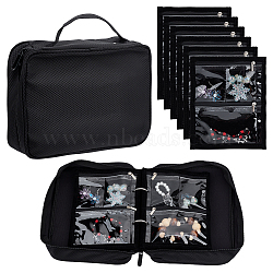 Polyester Jewelry Organizer Bags with Handles and PVC Sheet Inside, Rectangle, Black, 25x22x8cm(AJEW-WH0348-779)