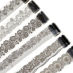 6 Rolls 6 Styles PET Lace Flower Self-Adhesive Roll Sticker, for DIY Photo Album Diary Scrapbook Decoration, Black, 40~55mm, 2m/roll(DIY-HS0002-34)