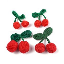 Crochet 14Pcs 3 Style 3D Cherry Ornament Accessories, Cotton Yarn Knitting Fruit, Red, 42.5~59x33~50x14~22mm(DIY-FG0004-11)