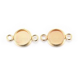 201 Stainless Steel Cabochon Connector Settings, Plain Edge Bezel Cups, Flat Round, Real 24K Gold Plated, Tray: 6mm, 13.5x8x1.5mm, Hole: 1.5mm(X-STAS-F191-15G-A)