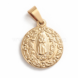 Religion 304 Stainless Steel Pendants, Flat Round with Saint
, Golden, 22x18x3mm, Hole: 3x7mm(STAS-E486-14G)