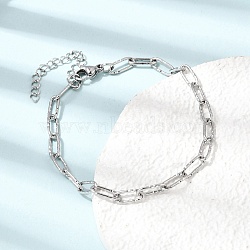4MM 304 Stainless Steel Textured Paperclip Chain Bracelets for Man and Women, Tarnish Free, Stainless Steel Color, 7.28 inch(18.5cm)(SA-CBAB767-13P)