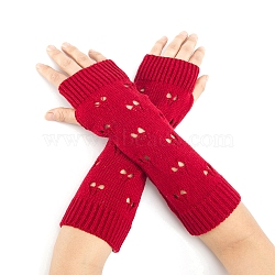 Warm Knitted Acrylic Fiber Heart Half Sleeve Gloves, Women's Autumn and Winter Exposed Finger Sleeve, Red, 290x90mm(PW-WGC2DC6-01)