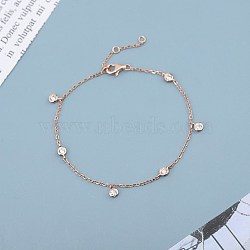 925 Sterling Silver Cable Chain Bracelets for Women, with Cubic Zirconia and Round Links, Rose Gold(BJEW-BB60791-B)