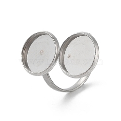 Non-Tarnish 304 Stainless Steel Open Cuff Ring Findings, Pad Ring Setting, Flat Round, Stainless Steel Color, Inner Diameter: 17mm, Tray: 12mm(STAS-E124-05D-P)