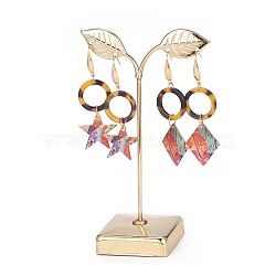 Iron Earring Displays, Jewelry Display Rack, Jewelry Tree Stand, Leaf, Golden, 8.3x14cm(EDIS-L006-02G)
