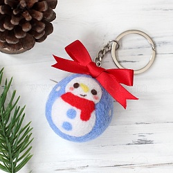 Christmas Theme Needle Felting Keychain Kit with Instructions, Snowman Felting Kits, Mixed Color(DIY-F111-04)