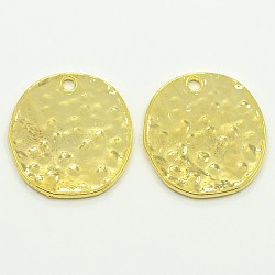 Alloy Blank Flat Round Hammered Pendants, Cadmium Free & Lead Free, Golden, 24x22x1mm, Hole: 2mm(PALLOY-M031-07G)