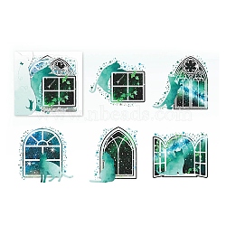 5Pcs 5 Styles Bling Bling PET Waterproof Window Cat Decorative Stickers, Self-adhesive  Decals, for DIY Scrapbooking, Dark Green, Packing: 117x95mm, 1pc/style(PW-WG55458-01)