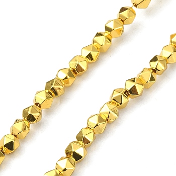 Synthetic Non-magnetic Hematite Beads Strands, Long-Lasting Plated, Real 24K Gold Plated, Faceted, Polygon, Golden Plated, 3.5~4x3.5~4x3.5~4mm, Hole: 0.9~1mm, about 100~102pcs/strand, 15.35~15.75 inch(39~40cm)