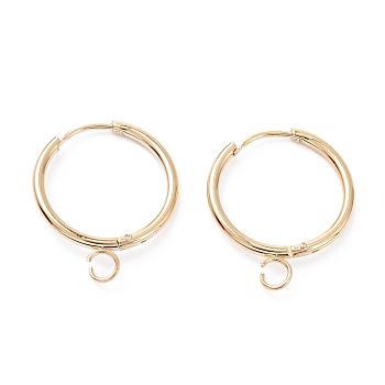 201 Stainless Steel Huggie Hoop Earring Findings, with Horizontal Loop and 316 Surgical Stainless Steel Pin, Real 24K Gold Plated, 21.5x17x1.5mm, Hole: 2.5mm, Pin: 1mm