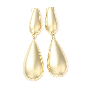 Brass Stud Earrings, Double Teadrop Dangle Ear Stud for Women, Real 16K Gold Plated, 55x16mm