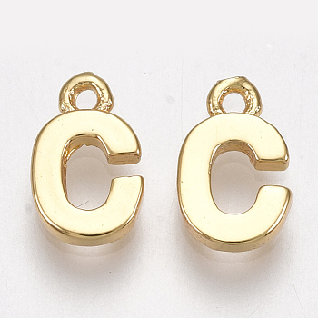 Brass Charms, Letter, Nickel Free, Real 18K Gold Plated, Letter.C, 8~8.5x5x1.5mm, Hole: 0.8mm