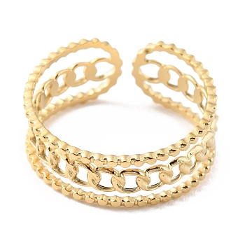 304 Stainless Steel Hollow Open Cuff Rings, Real 14K Gold Plated, Inner Diameter: 17mm