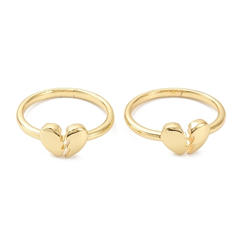 Brass Cuff Rings, Open Rings, Broken Heart, Real 18K Gold Plated, US Size 7 1/4(17.5mm)