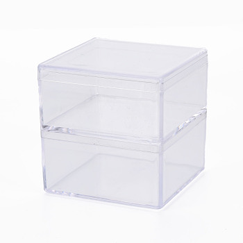 Square Polystyrene Bead Storage Container, with 2 Compartments Organizer Boxes, for Jewelry Beads Small Accessories, Clear, 5.9x5.9x6.1cm