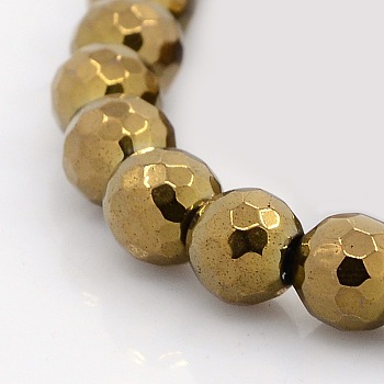 Faceted Round Non-magnetic Synthetic Hematite Beads Strands, Copper Plated, 12mm, Hole: 1mm, about 36pcs/strand, 15.7 inch