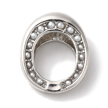 Oval Brass Frames, with ABS Plastic Imitation Pearl Beads, Lead Free & Cadmium Free, Platinum, 17.5x14.5x6.5mm, Hole: 2.5mm, Inner Diameter: 10.5x8.5mm