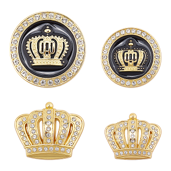 4 Sets Zinc Alloy with Self Adhesive Car Decoration, Crystal Rhinestone or Cubic Zirconia, for Car Auto Logos Decoration, Crown, Golden, 60x49.5x9mm