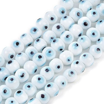 Handmade Evil Eye Lampwork Beads Strands, Round, White, 6~6.5x5mm, Hole: 1.2~1.5mm, about 50pcs/strand, 10.28''~10.47''(26.1~26.6cm)