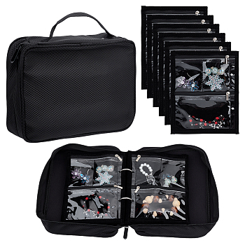 Polyester Jewelry Organizer Bags with Handles and PVC Sheet Inside, Rectangle, Black, 25x22x8cm
