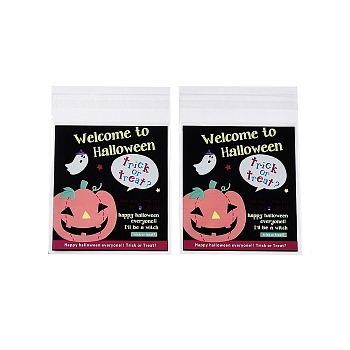 Halloween Theme Plastic Bakeware Bag, with Self-adhesive, for Chocolate, Candy, Cookies, Square, Pumpkin, 130x100x0.2mm, about 100pcs/bag