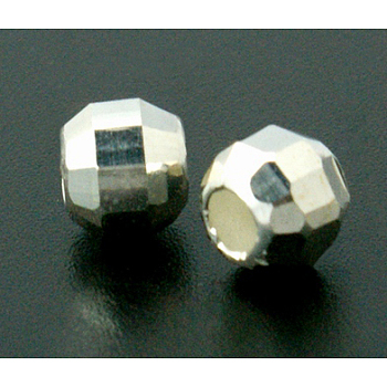 925 Sterling Silver Beads, Faceted, Round, Silver, 2mm, Hole: 1mm