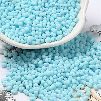 Glass Frosted Seed Beads, Peanut, Light Sky Blue, 3.5~4x2~2.5x2~2.3mm, Hole: 0.8mm