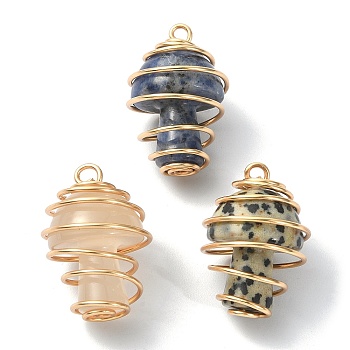 Natural & Synthetic Mixed Stone Copper Wire Wrapped Pendants, Mushroom Charms, Mixed Color, 26~27.5x18~18.5mm, Hole: 2.5~3mm