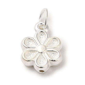 925 Sterling Silver Flower Charms, with Jump Rings, Silver, 12x9x3mm, Hole: 3mm