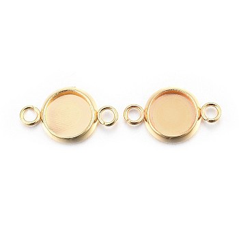 201 Stainless Steel Cabochon Connector Settings, Plain Edge Bezel Cups, Flat Round, Real 24K Gold Plated, Tray: 6mm, 13.5x8x1.5mm, Hole: 1.5mm