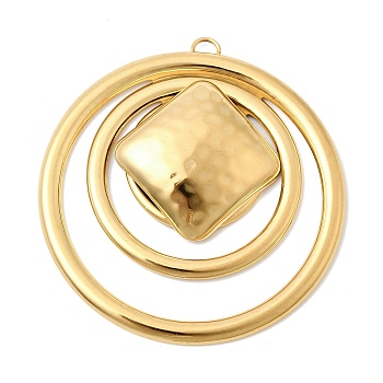 304 Stainless Steel Big Pendants, Circle & Rhombus Charm, Golden, 52x49.5x7mm, Hole: 3.5x2.5mm