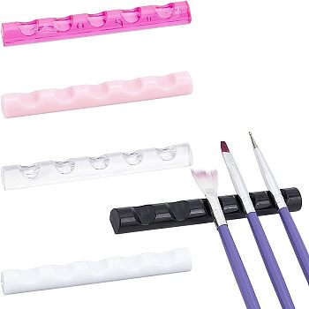 5Pcs 5 Cololrs 5 Grids Plastic Nail Art Brush Pen Holder Stand, Manicure Nails Brush Makeup Holder, Rectangle, Mixed Color, 8x1cm, 1pc/color